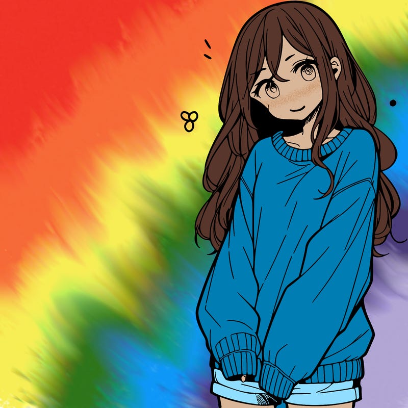 manga teen girl  in a sweater and baggy pants