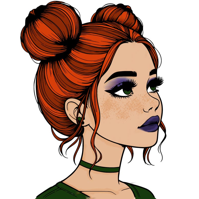 realistic girl with buns on the top of her head