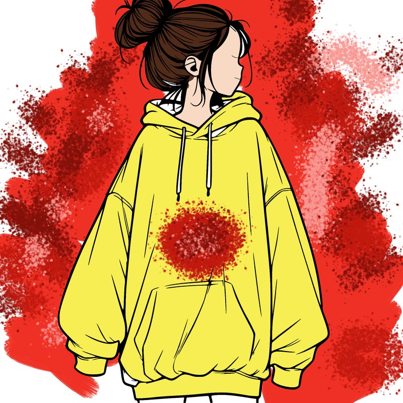 realistic girl with a oversized sweatshirt on and a bun