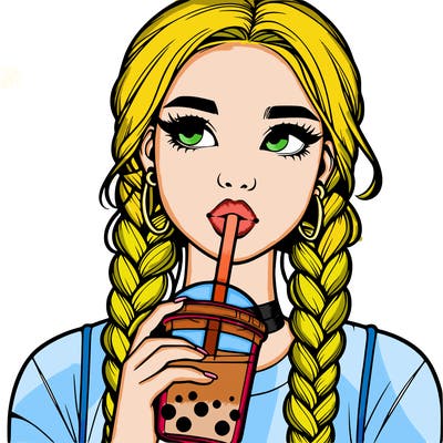 realistic girl with braided hair drinking boba