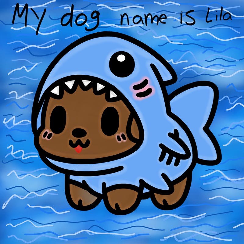 cute dog wearing a shark costume