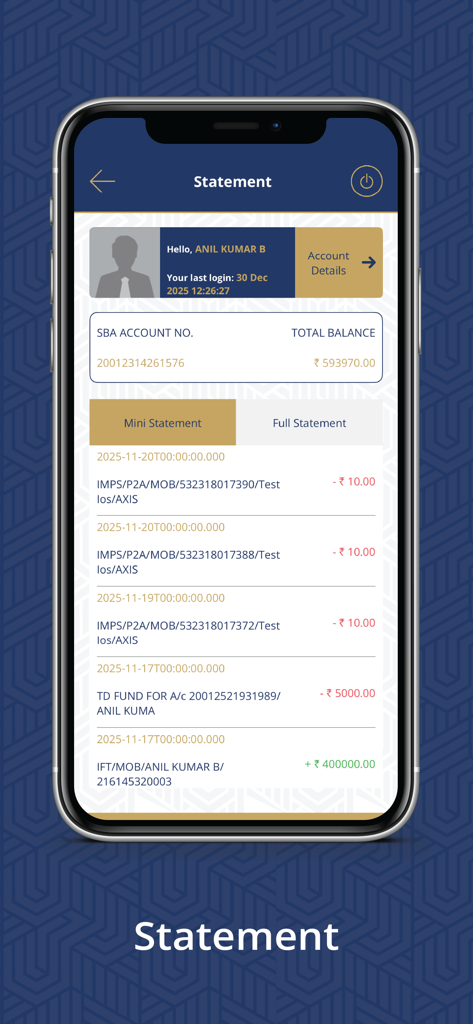 SBM Bank India Ltd - SBM Bank India mobile app account statement showing recent transactions and account balance