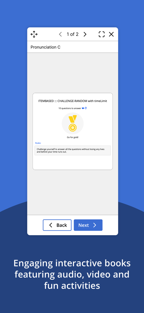 Macmillan Education Everywhere app displaying an interactive activity with a gold medal achievement.