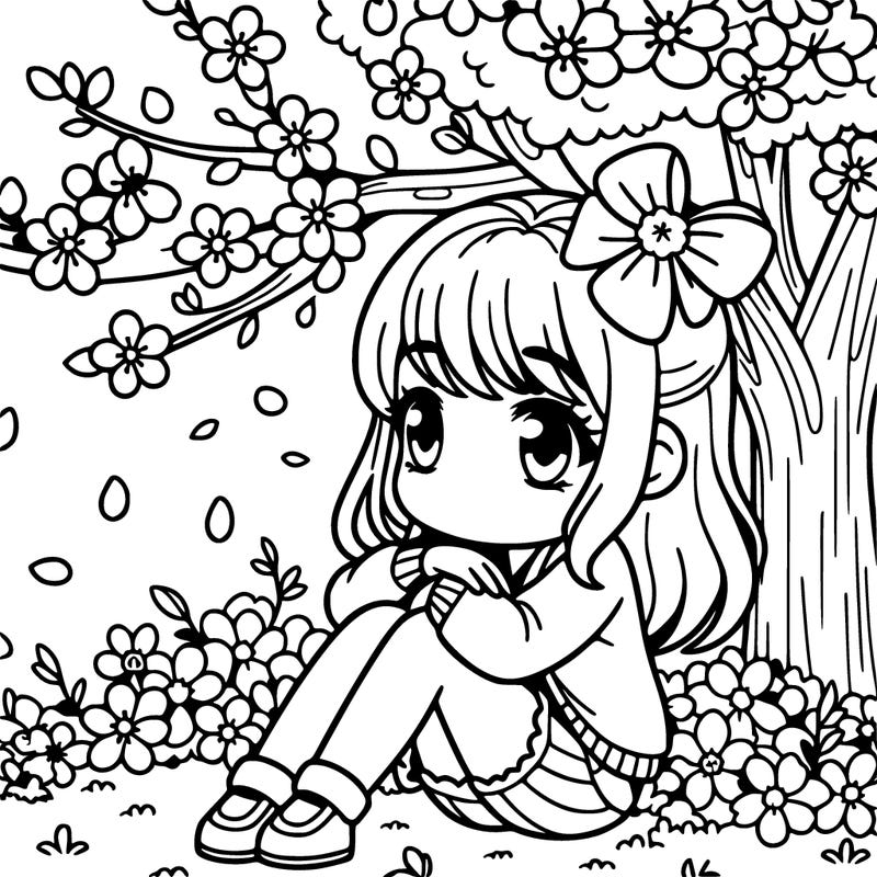 girl sitting by a sakura tree