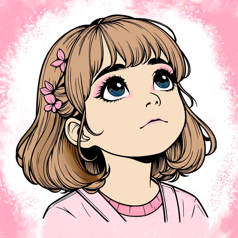 realistic girl looking up