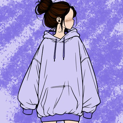 realistic girl with a oversized sweatshirt on and a bun