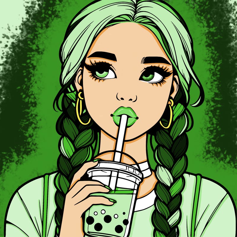 realistic girl with braided hair drinking boba