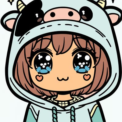 kawaii girl with cow hoodie