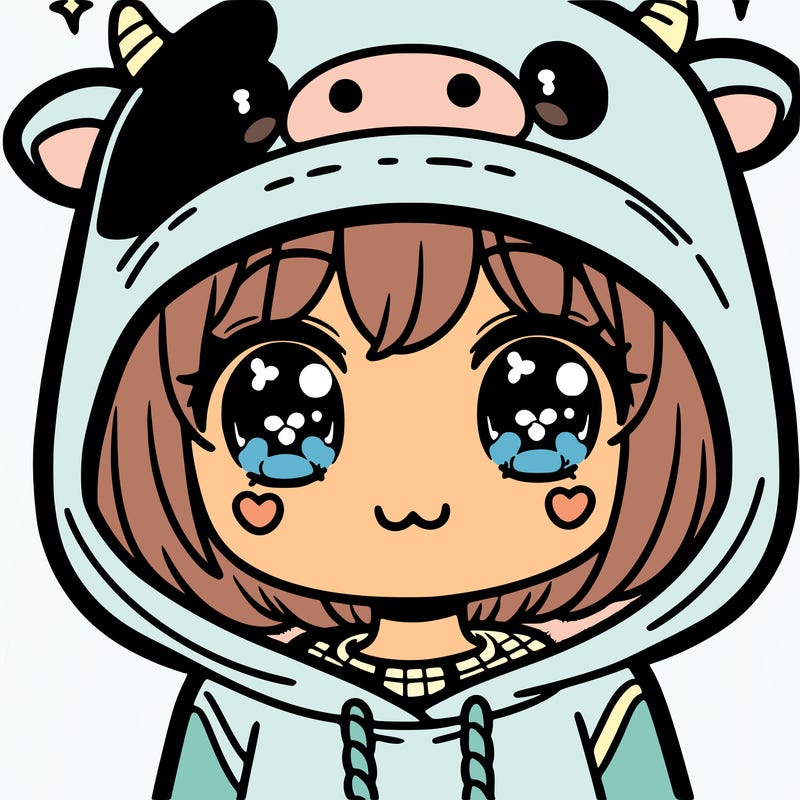 kawaii girl with cow hoodie