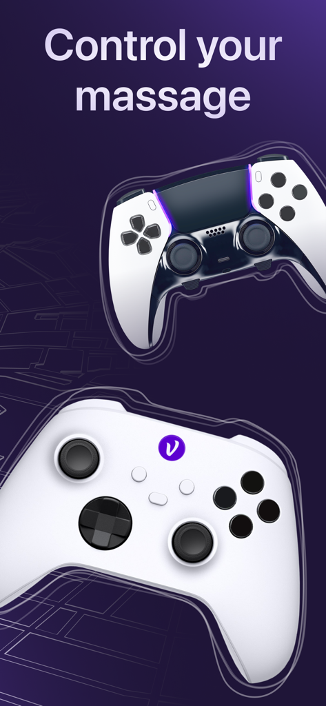 Deux manettes de jeu illustrant la capacité à contrôler les motifs de vibration dans l'application de massage