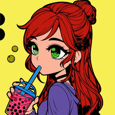 a realistic girl drinking boba