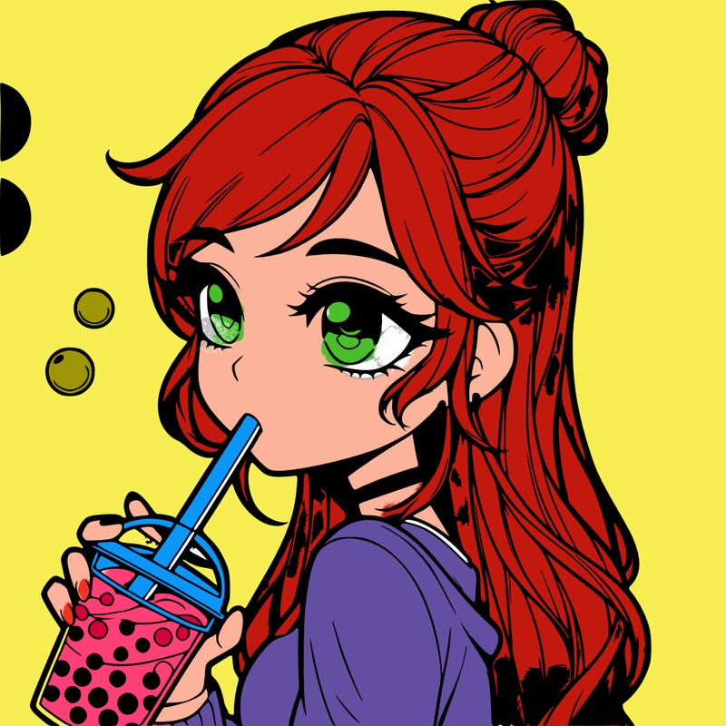 a realistic girl drinking boba