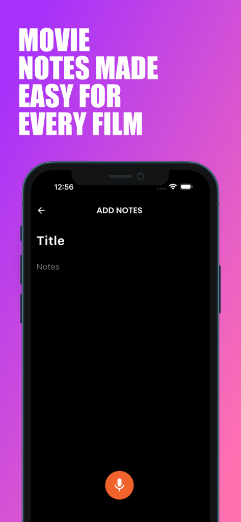 HITV PRO app screenshot showing the add notes screen for creating a personal movie diary.