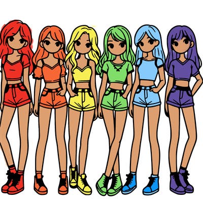 a group of girls wearing crop tops and shorts