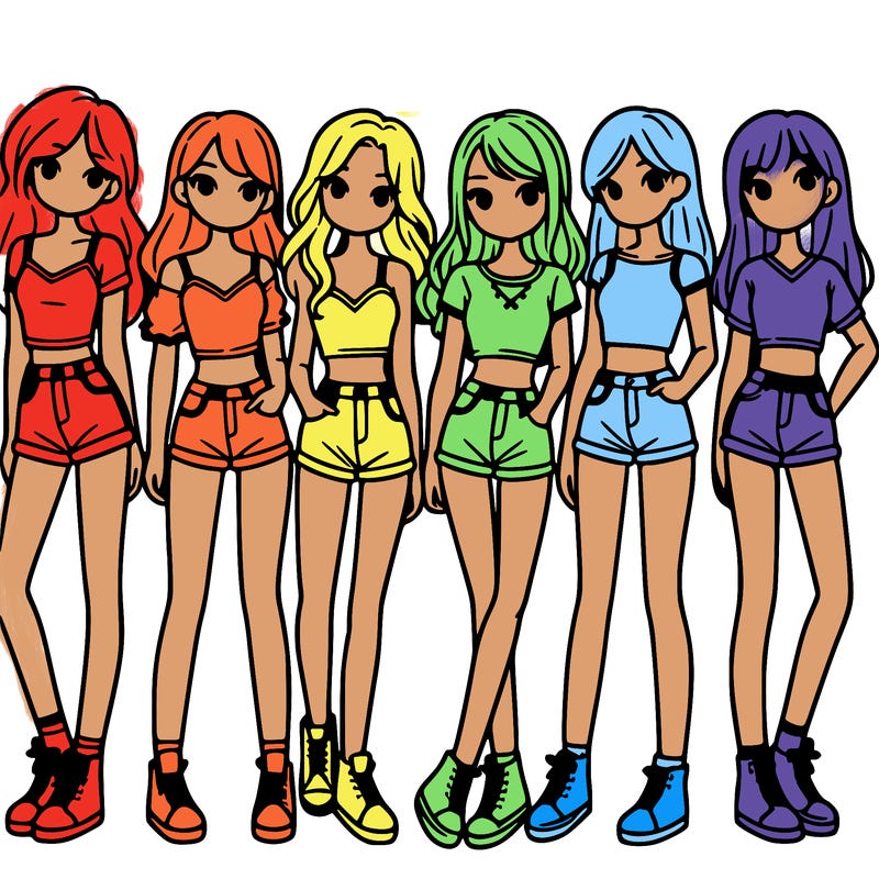 a group of girls wearing crop tops and shorts