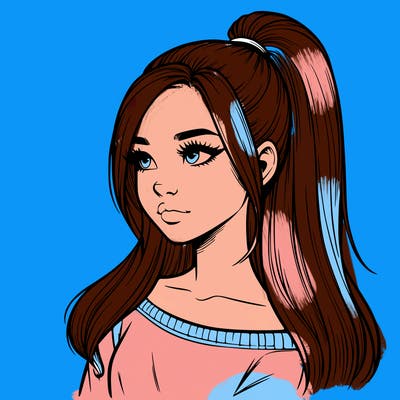 realistic girl with a high ponytail