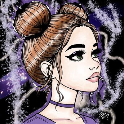 realistic girl with buns on the top of her head