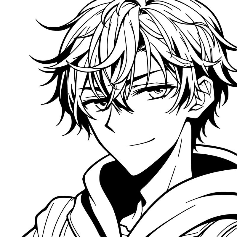anime young man with mussed hair and sly grin