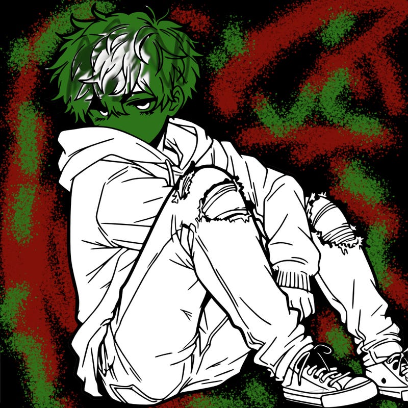 a male hoddie ripped jeans messy hair anime