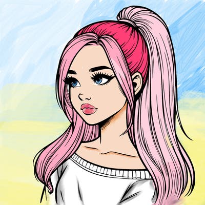 realistic girl with a high ponytail