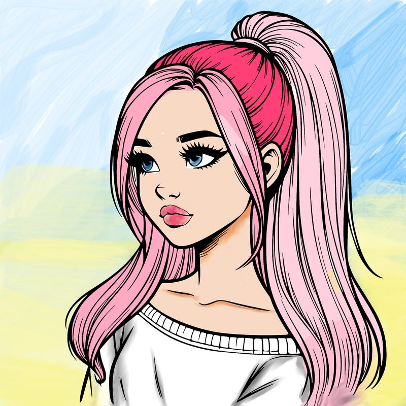 realistic girl with a high ponytail