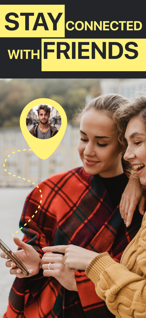 Phone Tracker - Find my Friend - Dos mujeres mirando un teléfono inteligente para rastrear la ubicación de un amigo en tiempo real