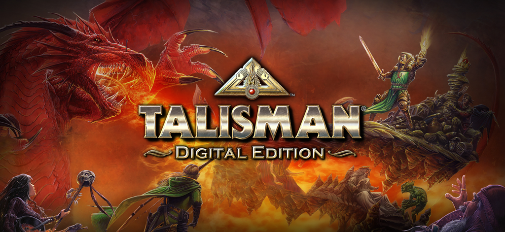 Talisman: Digital Edition - 영웅들과 거대한 붉은 용의 판타지 아트워크가 담긴 탈리스만 디지털 에디션 타이틀 화면