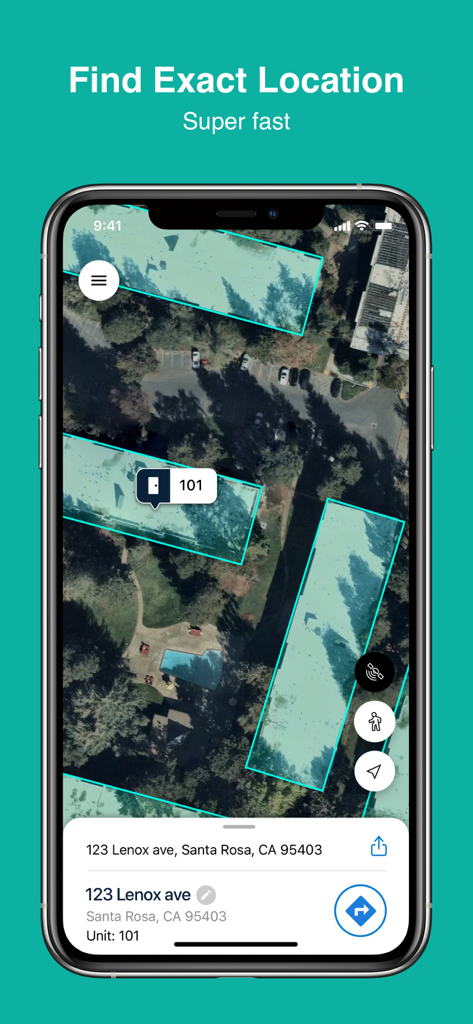 Beans - Maps for Apartments - Satellite map view of an apartment complex with a specific unit highlighted for delivery