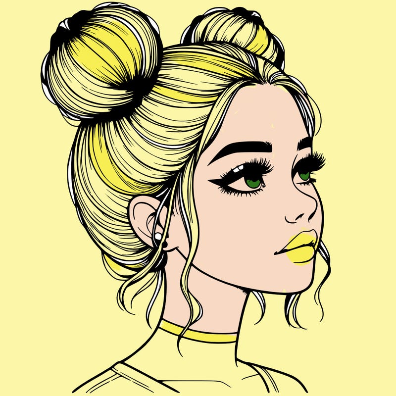 realistic girl with buns on the top of her head
