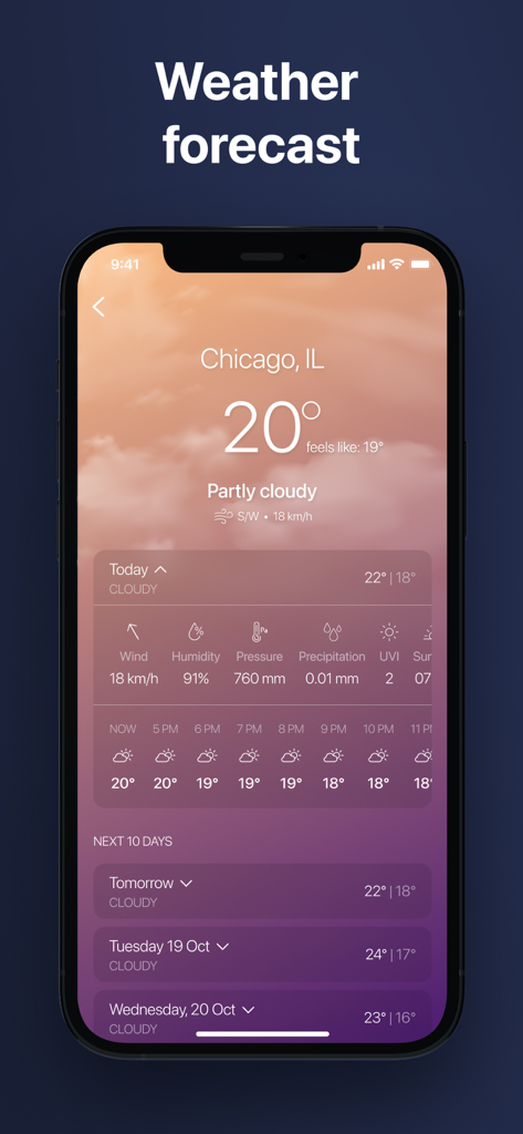 Windy Weather Radar, Forecast - La aplicación Windy Weather Radar muestra un pronóstico diario y por horas detallado para Chicago