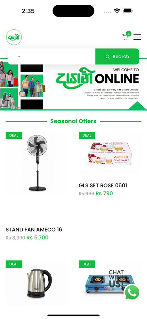 D Online shopping app interface displaying seasonal offers on home appliances