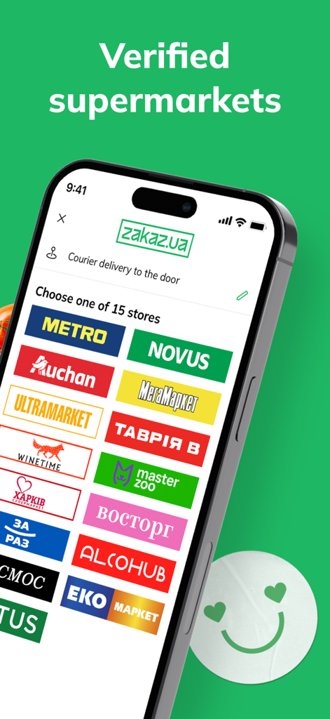Zakaz.ua grocery delivery app - Zakaz ua grocery delivery app displaying a selection of verified supermarkets