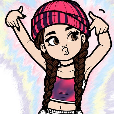 realistic teenage girl with braids and a beanie and crop top doing 🫶🏼