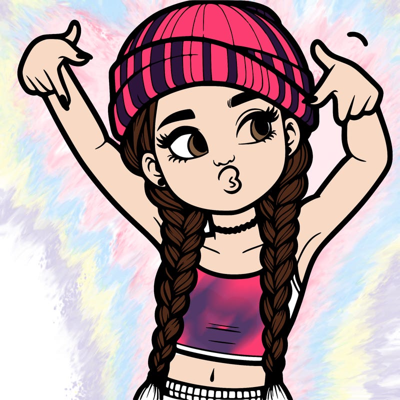 realistic teenage girl with braids and a beanie and crop top doing 🫶🏼