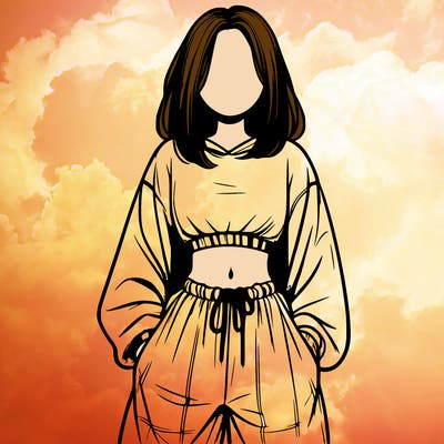 realistic girl faceless with baggy pants and a crop top