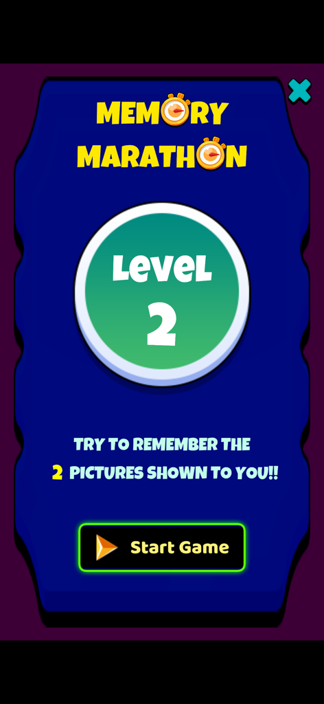 Brain Teaser Mind Game - 두뇌 퀴즈 마인드 게임의 메모리 마라톤 게임 모드 레벨 2 시작 화면