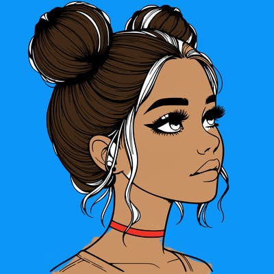 realistic girl with buns on the top of her head