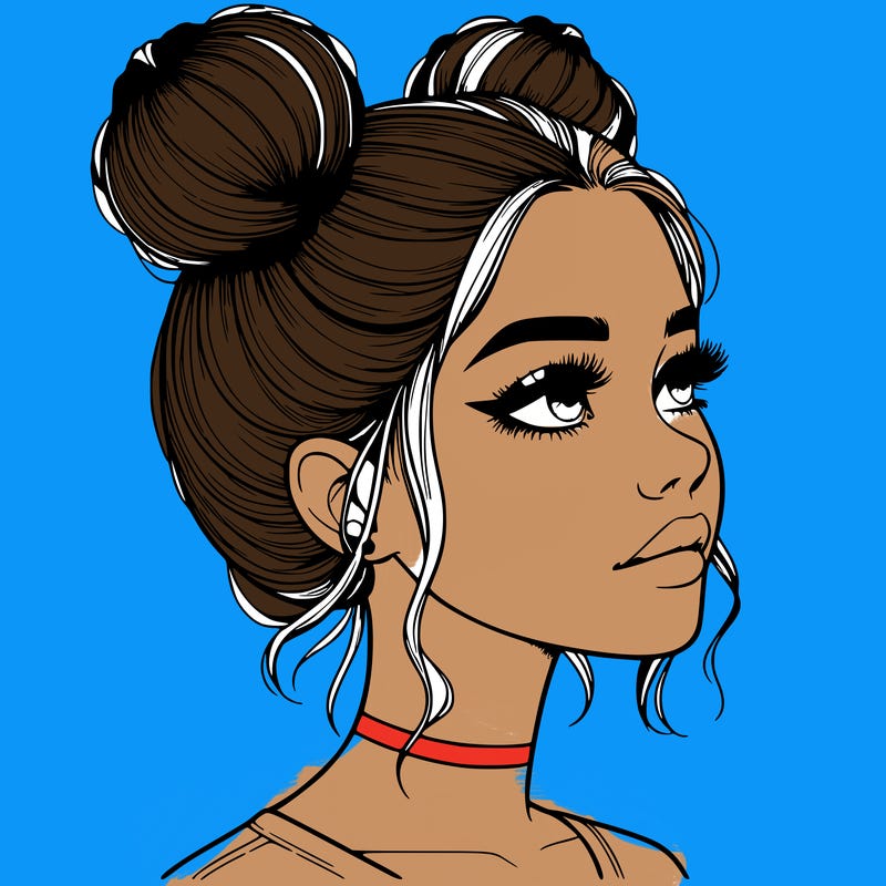 realistic girl with buns on the top of her head
