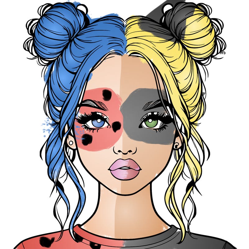 realistic girl with two buns in hair and lips