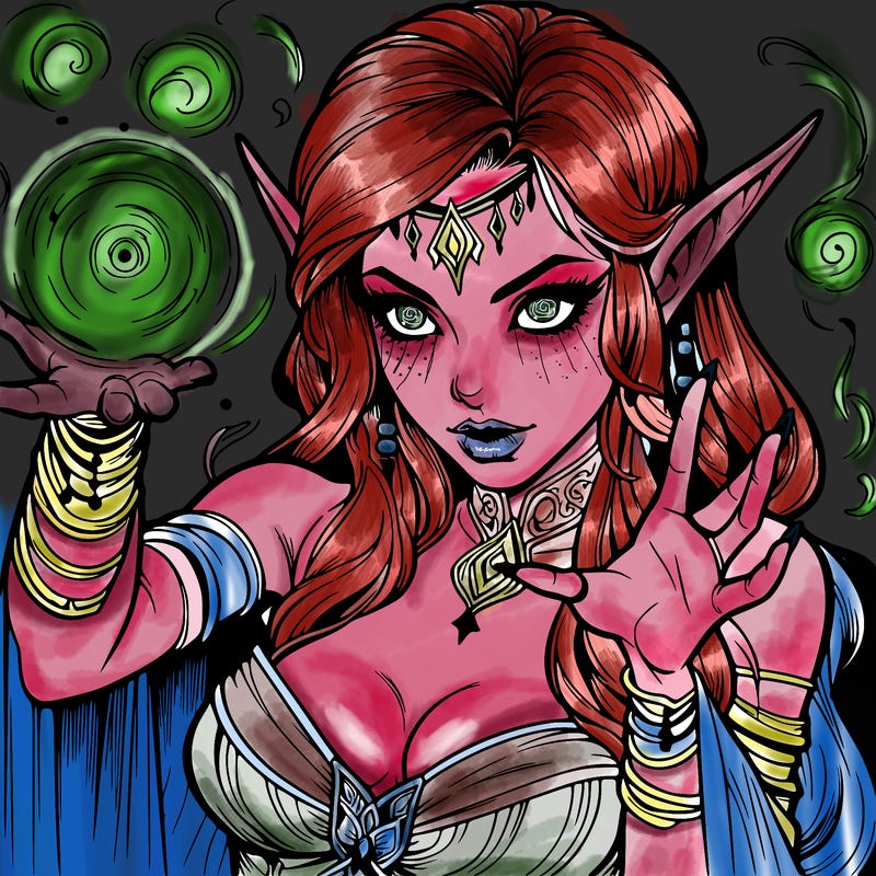 realistic scary beautiful elf sorceress casting spell