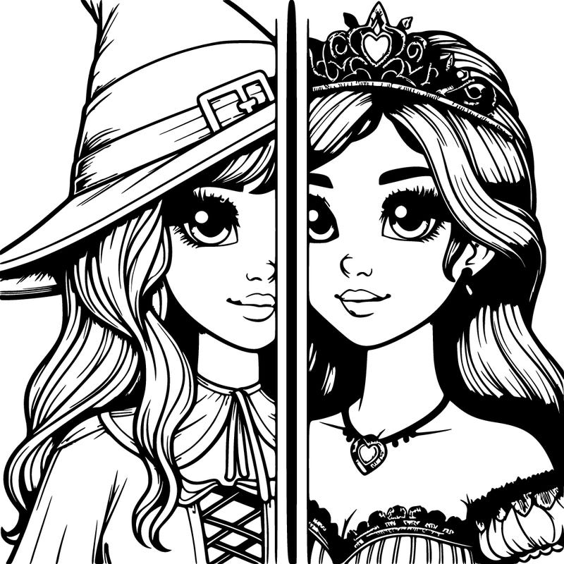 realistic girl split half witch half princess