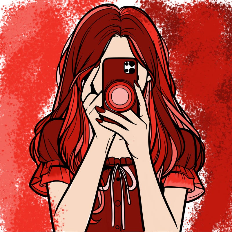 a realistic girl holding her phone taking pictures