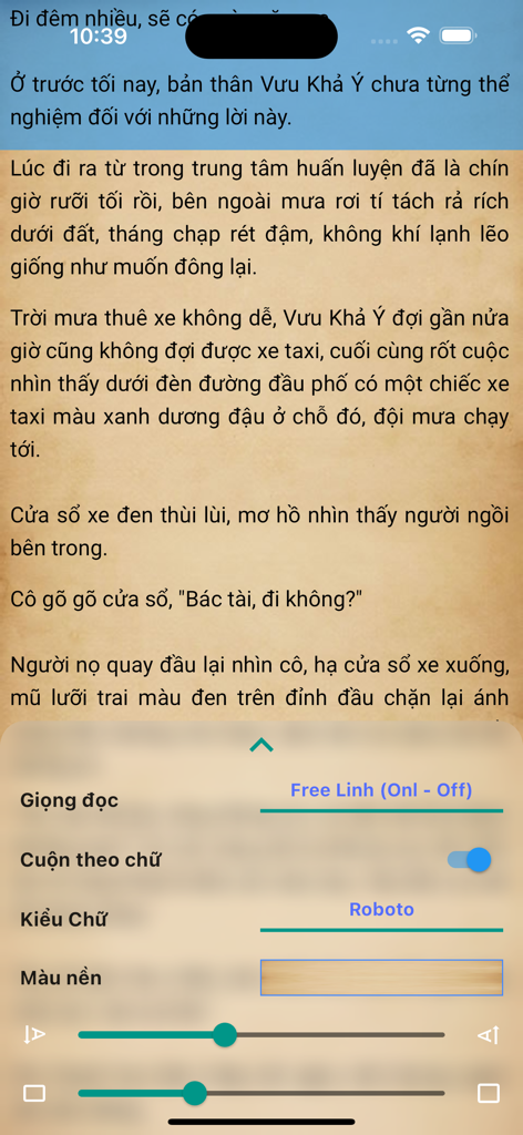Audio Truyện -Đọc Nghe Kết Hợp - Interface of Audio Truyen app showing story text and playback settings in Vietnamese