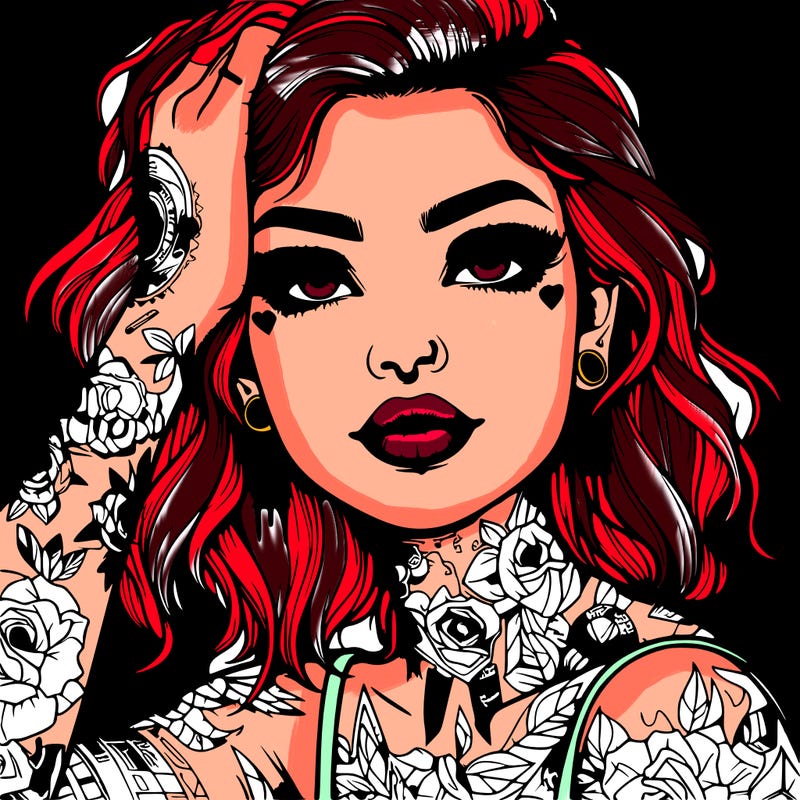 realistic girl with tattoos all over