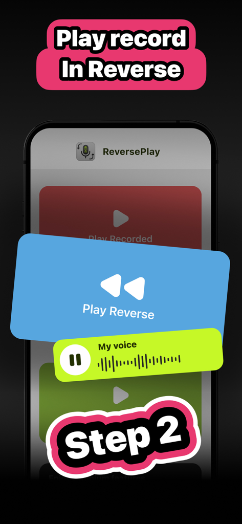 Interfaz de la aplicación Reverse Audio Play que muestra la función de reproducción inversa