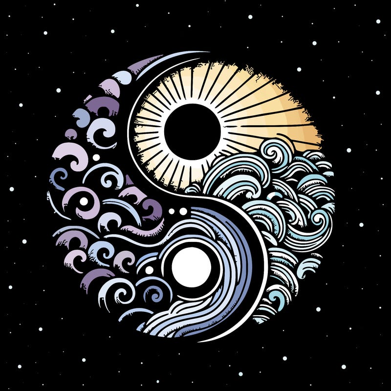 yin yang artistic, creative, japanese engraving style, fine art