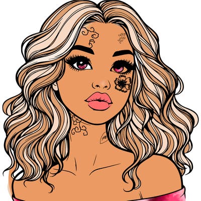 realistic girl with wavy hair and lips
