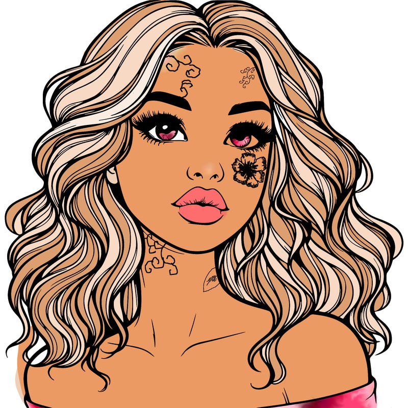 realistic girl with wavy hair and lips