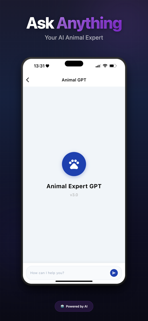 Animal Sound Identifier AI - Interface do recurso de chat GPT do Especialista em Animais para fazer perguntas sobre vida selvagem no aplicativo Identificador de Sons de Animais IA
