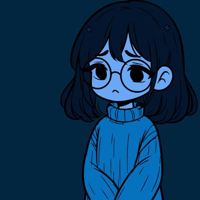 sad girl with glasses in a sweater
